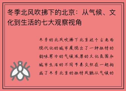 冬季北风吹拂下的北京：从气候、文化到生活的七大观察视角