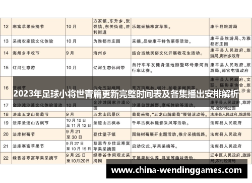 2023年足球小将世青篇更新完整时间表及各集播出安排解析